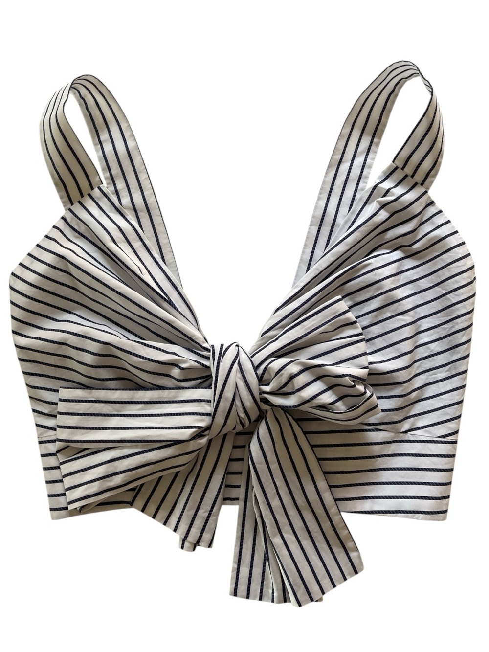 Silvia Tcherassi White/Navy Striped Tie-Front Crop Tank, Size Small